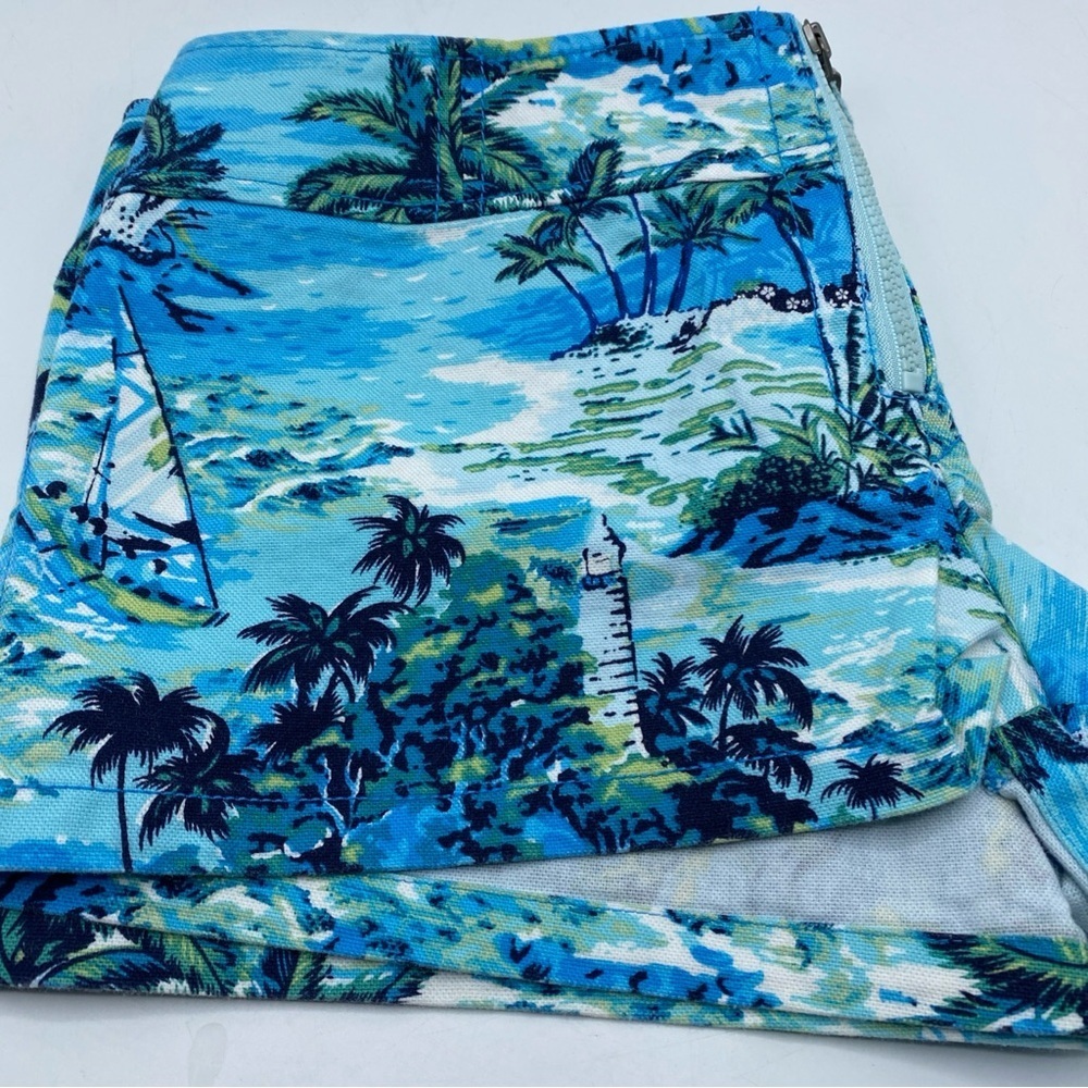Low Rise Mini Micro coastal all Print Tropical Palm Tree Jean Short Spring 7/8 - Picture 8 of 8